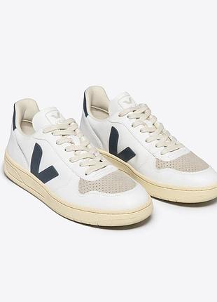 Кеди veja v-10 leather white/nautico білий, синій розмір 40