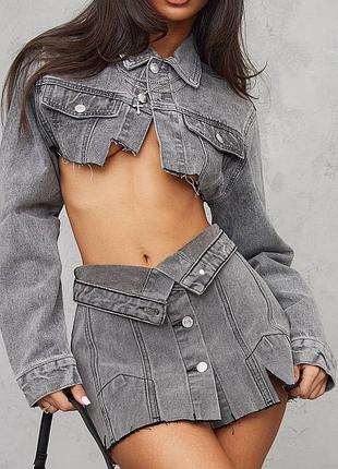 Новая серая джинсовая юбка prettylittlething 8