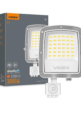 Led прожектор videx f5 30w 3000-5000-6500k с датчиком движения 230v white (vl-f5-030cw-s)