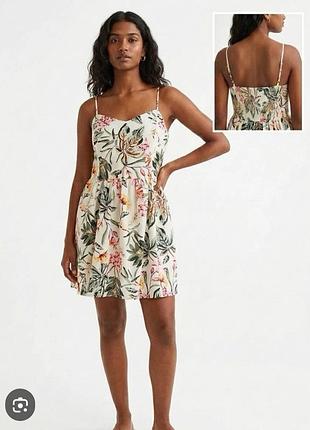 Невероятное стильное легкое коттоновое платье сарафан в цветочки h&amp;m большого размера
