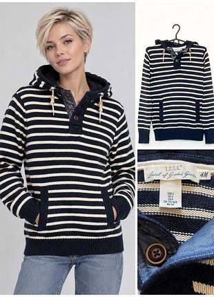 Бавовняне худі у смужку hm striped cotton knit hoodie,  p. s/m