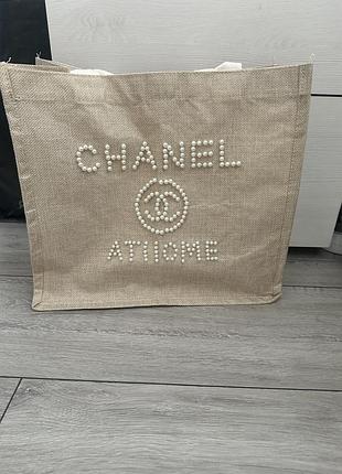 Шопер жіночий chanel бежевий з перлами