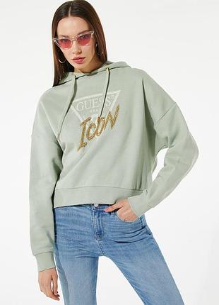 Худі guess фісташковий на флісі , з капюшоном, розмір m