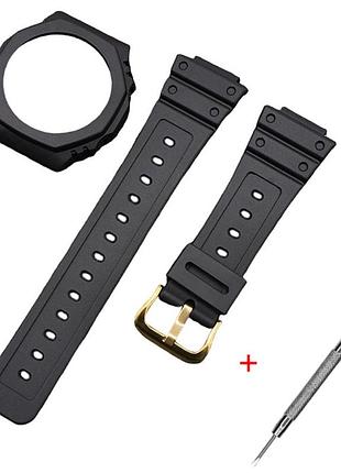 Ремінець та безель casio accessories для g-shock ga-2100/ga-2110 black gd чорний каучуковий