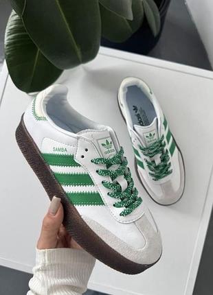 Кросівки жіночі adidas samba platform білі із зеленим