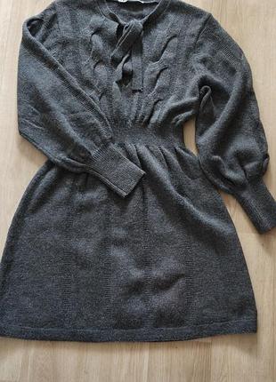 Коротка жіноча сукня zara в'язана з зав'язками сіра m-l