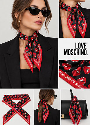 Брендовый шарф-лента твилли love moschino оригинал в сердечеке