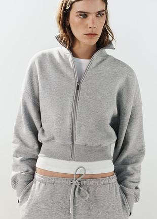 Свитшот женский серый с молнией zara new
