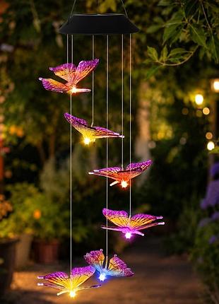 Садовый светильник бабочки на солнечной батарее rgb 6 led с музыкой ветра