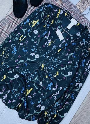 Нова трикотажна блуза h&m l xl блуза прямого вільного крою в квітковий принт блуза з об’ємними рукавами