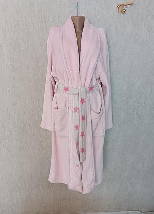 Женский теплый флисовый халат розовый р.l/xl