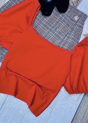 Трикотажна блуза h&m s морквяна блуза з об’ємними рукавами та квадратним вирізом