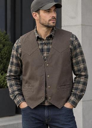Стильный винтажный мужской, байкерский кожаный жилет john f.gee leather wear