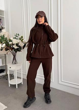 Женский флисовый спортивный костюм двусторонний полар флис шоколад, 48/52