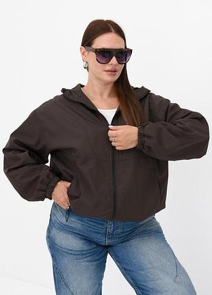 Жіноча повсякденна вітровка батал плащівка з підкладкою шоколадний, 48/50