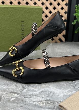 Gucci deva nappa horsebit chain ballet  жіночі туфлі балетки шкіра оригінал 38.5 eur