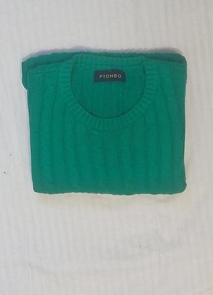 Яркий зеленый хлопковый свитер piombo в косы, размер xl-xxl (100% хлопок)