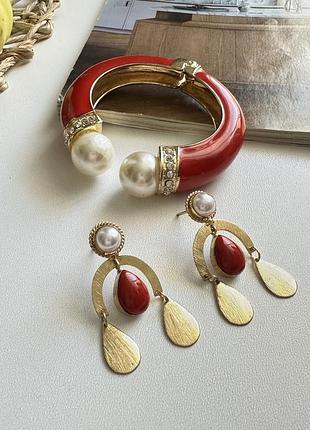 Вінтажний комплект з емаллю.браслет та сережки vintage.