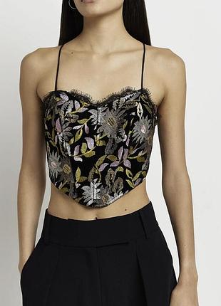 Корсет вишитий, оксамитовий з кружевом river island