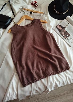 Коричневый вязаный жилет shein l