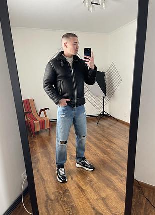 2467 / чорна тепла куртка пілот colin’s, дублянка, дубленка, пилот, авиатор, авіатор