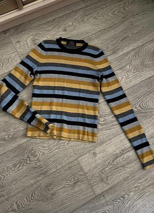 Яркий полосатый лонгслив bershka в рубчик с люрексом, размер m
