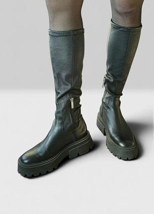 Чоботи панчохи жіночі zara 37.5 чорні шкіра