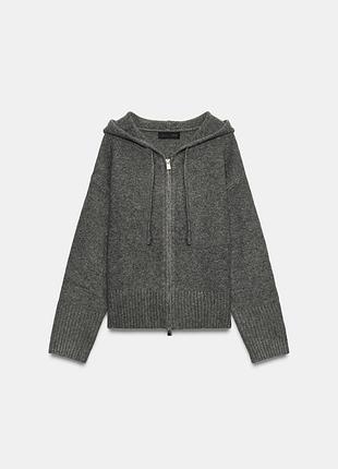 Трикотажное худи женское графитовое с капюшоном zara new