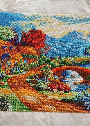 Вишита картина бісером 43×34 см | ручна робота | пейзаж