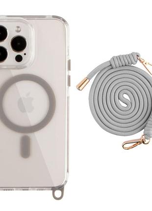Чохол crossbody зі шнурком tpu+pc з magsafe для iphone 14 pro max сірий (15)