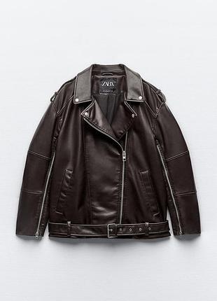Косуха zara, запа шкірянка, кожанка (еко шкіра) коричнева, штучна шкіра