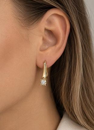 Сережки xuping позолота 18k англійський замок декоративний візерунок з цирконієм