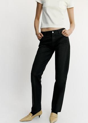 Джинси жіночі чорні trf loose straight вощені з низькою посадкою zara new