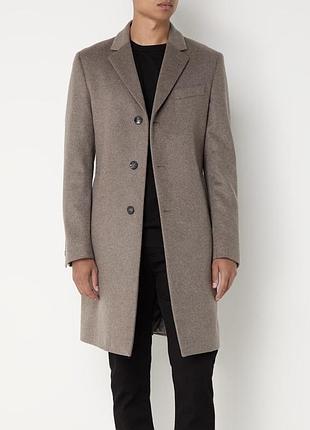 Hugo boss 50 (l) шерсть кашемир пальто мужское slim-fit бежевый/серо-коричневый