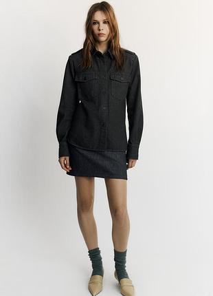 Джинсова сорочка жіноча чорна trf з кишенями zara new
