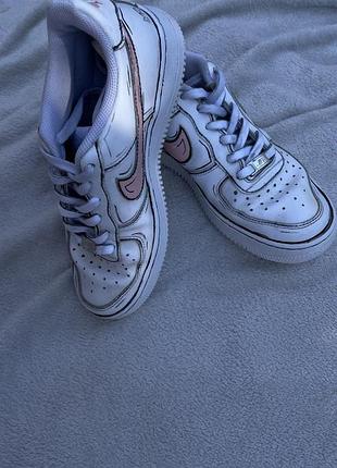 Nike air force 1 біло-рожеві кастомні кросівки