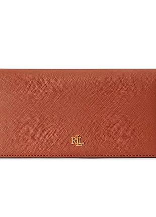 Ralph lauren crosshatch leather slim mini snap closure wallet гаманець теракотовий натуральна шкіра.