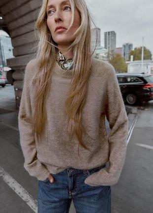 Светр жіночий світло-коричневий з вовною та альпакою zara new