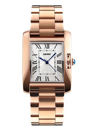 Жіночий наручний годинник skmei 1284rg rose gold у кольорі рожеве золото з металевим браслетом