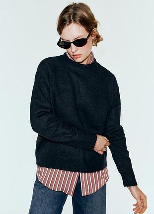 Свитер женский темно синий с шерстью и альпакой zara new