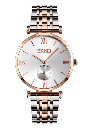 Жіночий класичний годинник skmei 9198trgsi-b rose gold-silver зі сріблястим циферблатом