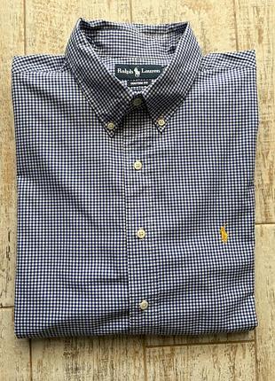 Чоловіча синьо-біла бавовняна сорочка у клітинку ralph lauren custom fit xxl (54-56)