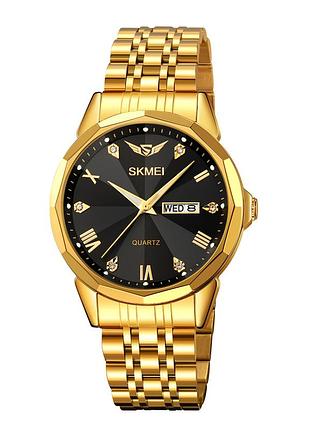 Мужские часы skmei 2291gdbk gold-black с металлическим браслетом и минеральным стеклом