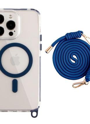 Чехол crossbody со шнурком tpu+pc с magsafe для iphone 14 pro темно-синий (8)