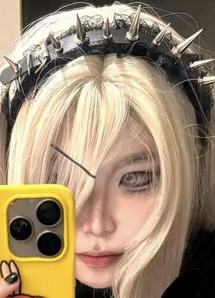 Ефектний обруч з шипами та мереживом у стилі gothic / mall goth / alt