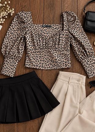 Топ жіночий zara укорочений з леопардовим принтом