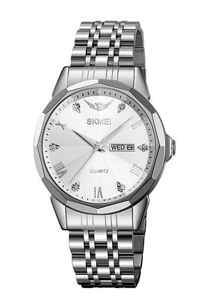 Мужские часы skmei 2291siwt silver-white с металлическим браслетом и отображением даты
