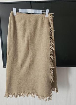 Жіноча міді спідниця max mara на запах, вовняна, розмір s, бежева