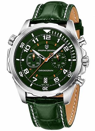 Чоловічий годинник pagani design pd-1811 green-silver з хронографом та сапфіровим склом