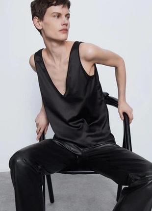Топ майка zara сатин черный на с/м размер
